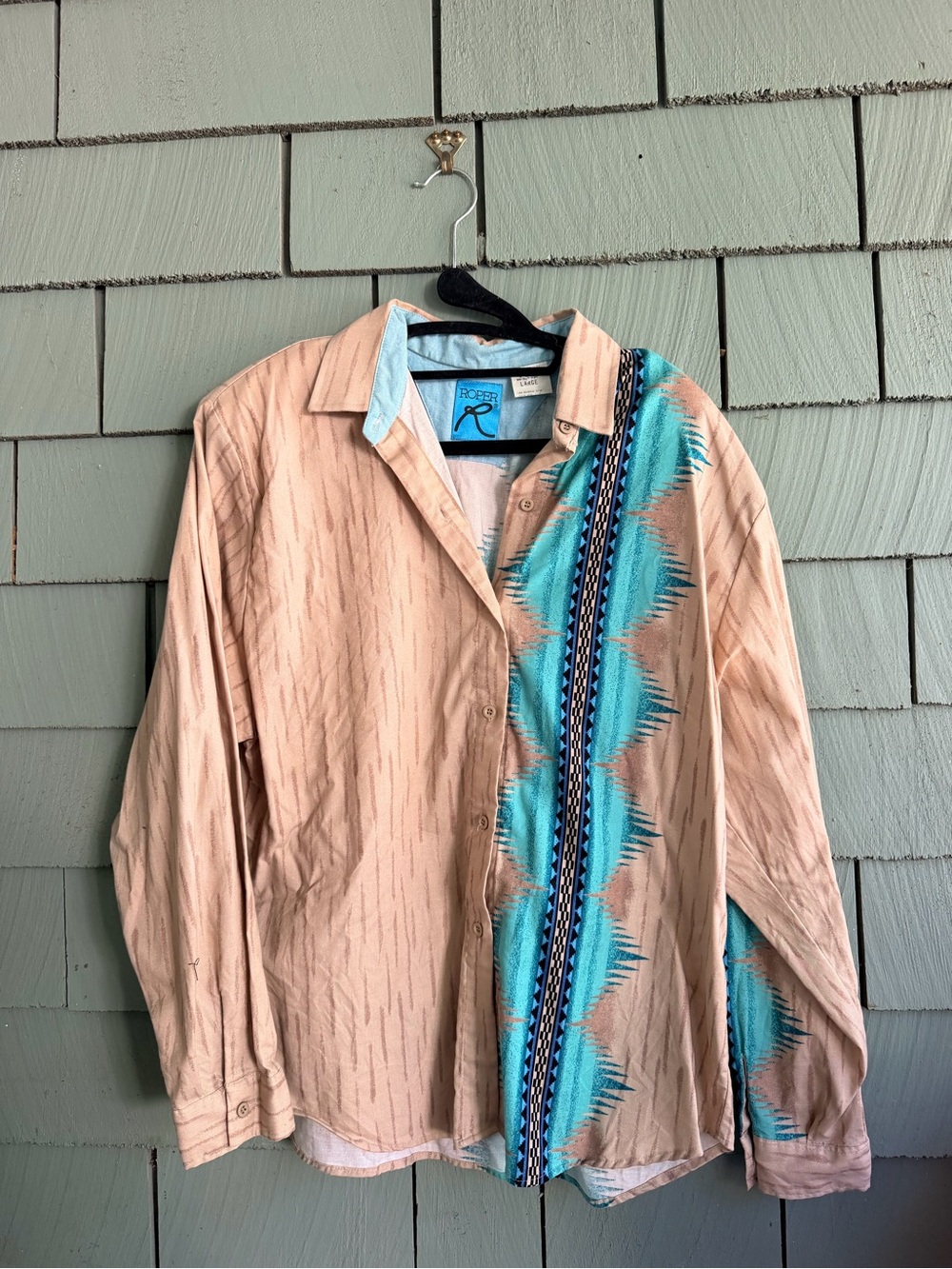 Vintage Roper Western Shirt Large Southwestern Cowgirl Rodeo NFR Turquoise